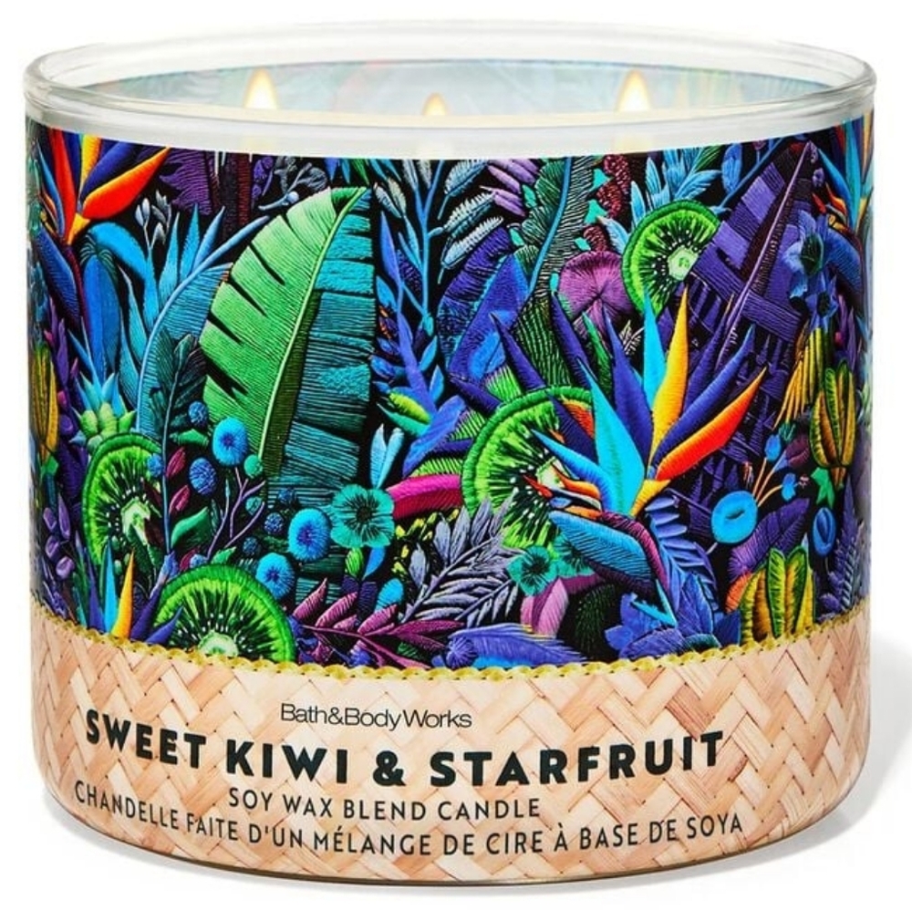 Bath & Body Works Sweet Kiwi & Starfruit 3-Wick Candle Vibrant Jungle Design NEW - Picture 1 of 1